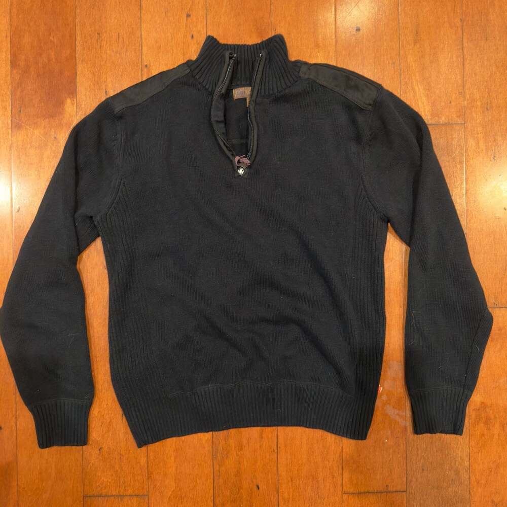 Blue Pronto Uomo Black 1/4 Zip Pullover Sweater with Shoulder Patches